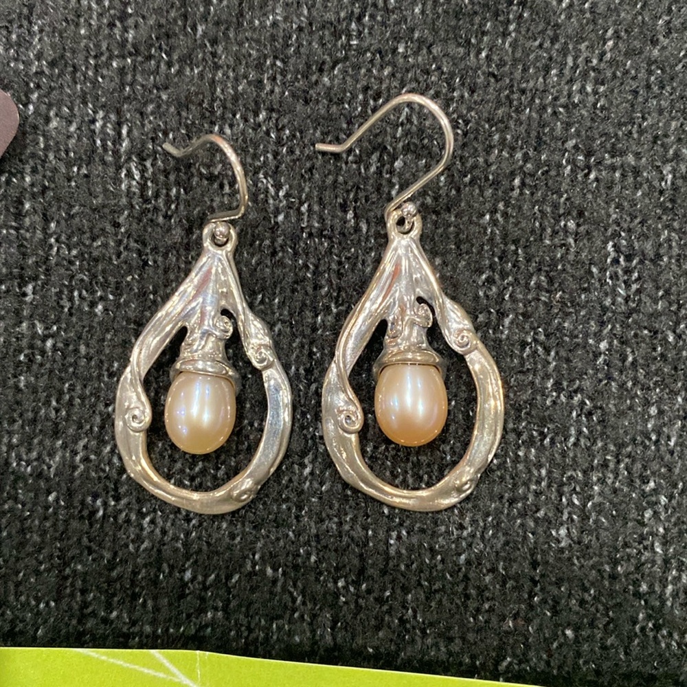 Hagit Sterling Peach Cultured Freshwater Pearl Earrings silver